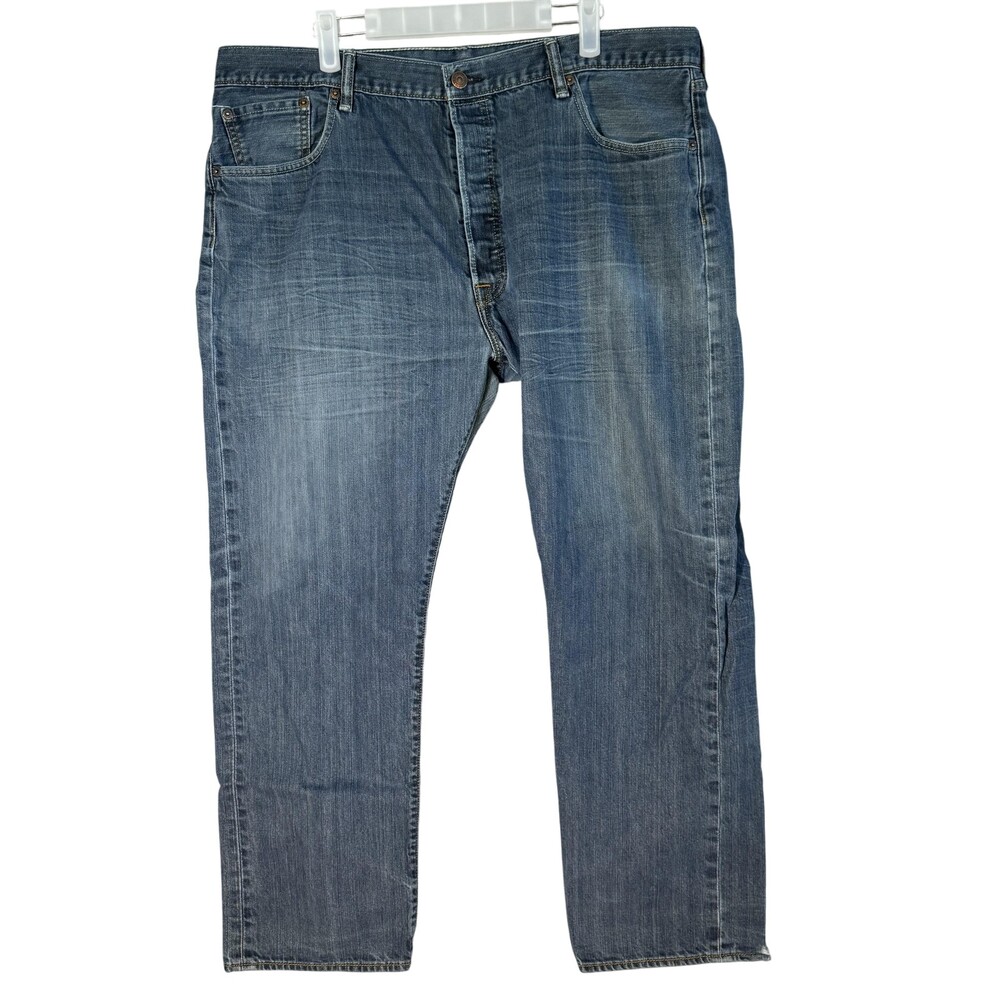 Levis 501 Jeans Mens 40x30 Blue Distressed Button Fly Whiskered Denim Pants